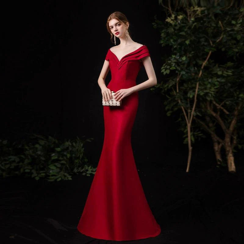 Women's Mermaid Evening Dress Long Prom Dresses V-Neck Formal Dresses for Women
