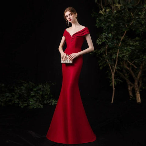 Robe de soirée sirène longue pour femme, col en V, robe de soirée élégante 