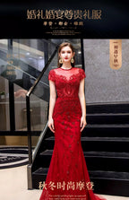 Robe de soirée sirène sexy en dentelle pour femme, tenue de bal avec perles 