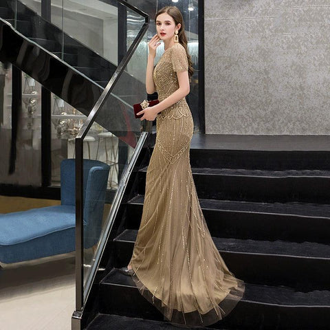 Vestidos de noche de sirena para mujer, vestidos de fiesta con cuentas, vestidos largos de gala 