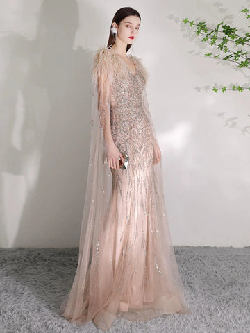 Robe de soirée sirène longue et sexy pour femme, tenue de bal perlée 