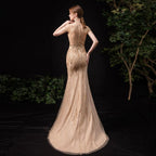Vestido de noche de sirena para mujer, vestido formal con cuentas, vestido largo y sexy para baile de graduación. 