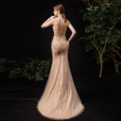 Robe de soirée sirène pour femme, robe de soirée longue et sexy, ornée de perles 