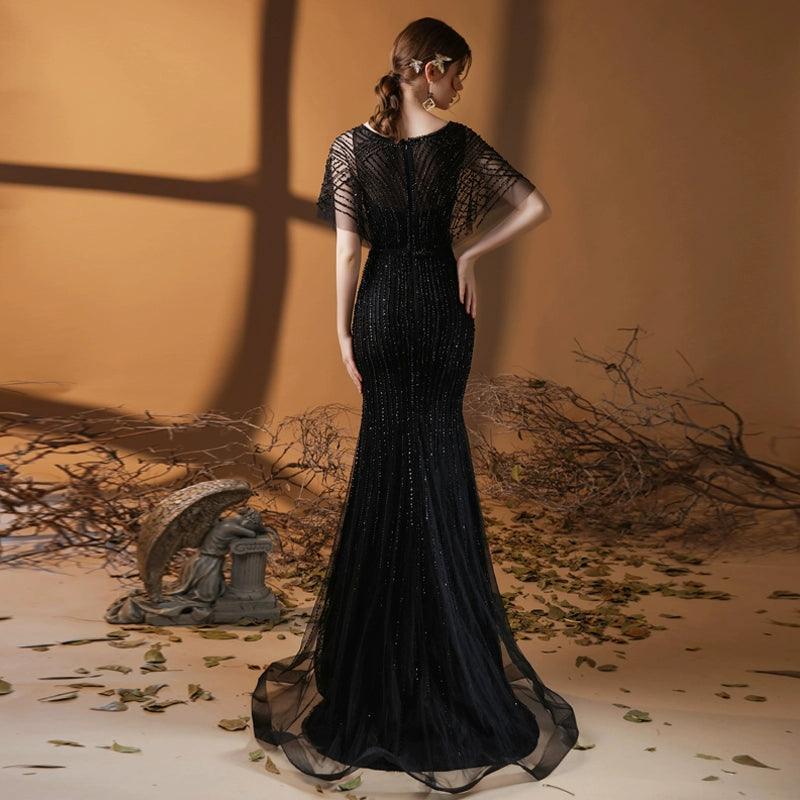 Vestido de noche de sirena para mujer, vestido de fiesta largo con cuentas y escote en V, vestido formal para mujer 
