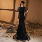 Vestido de noche de sirena para mujer, vestido de fiesta largo con cuentas y escote en V, vestido formal para mujer 