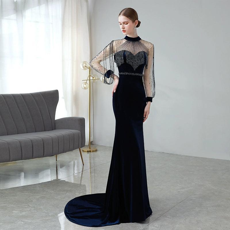 Robe de soirée sexy pour femme, robe de bal sirène, longue, perlée 