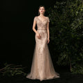 Women's Mermaid Evening Dress Long V-Neck Prom Dresses Beaded Formal Dresses