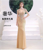 Robe de soirée sirène sexy pour femme, robe de bal longue et élégante avec perles 