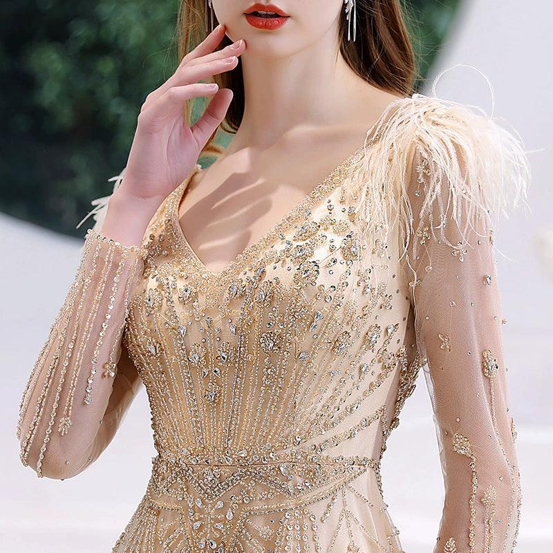 Women's A-Line Evening Dress Sexy Prom Dresses Sleeveless Beaded V-Neck Formal Dresses