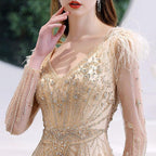 Women's A-Line Evening Dress Sexy Prom Dresses Sleeveless Beaded V-Neck Formal Dresses