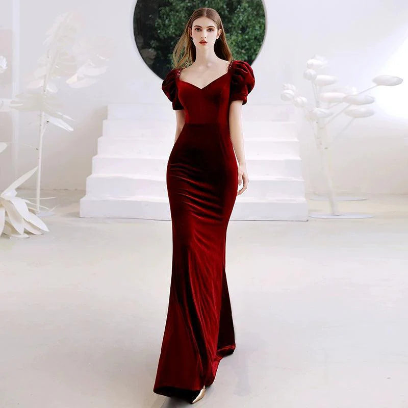 Vestido de noche de sirena para mujer, con escote en V, adornado con cuentas, vestido largo y sexy para graduación. 