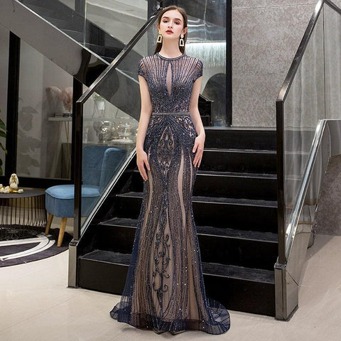 Vestido de noche largo de sirena para mujer, sexy, sin mangas, con cuentas, ideal para fiestas y eventos formales. 