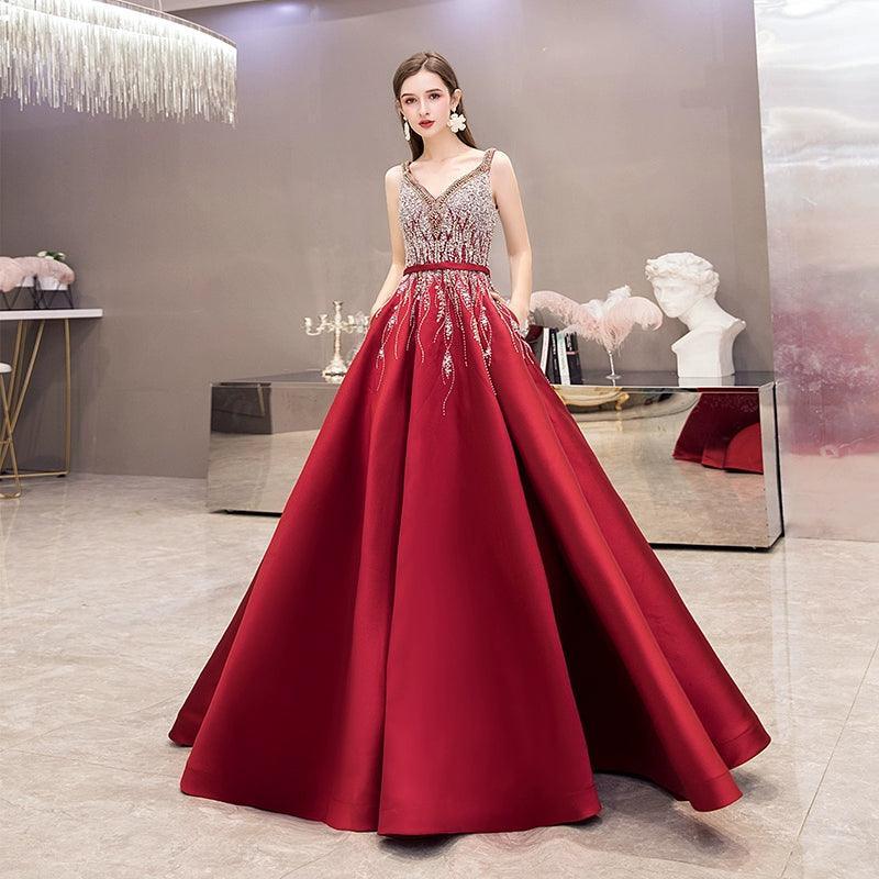 Robe de soirée sexy pour femme, coupe trapèze, robe de bal, robe de soirée perlée, sans manches 