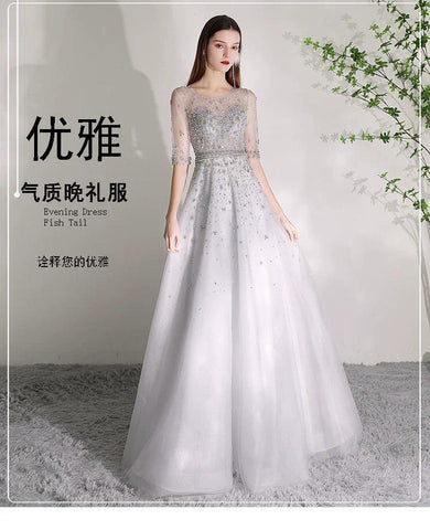 Robe de soirée trapèze pour femme, robe de bal sexy à perles, manches mi-longues, robe formelle pour femme 