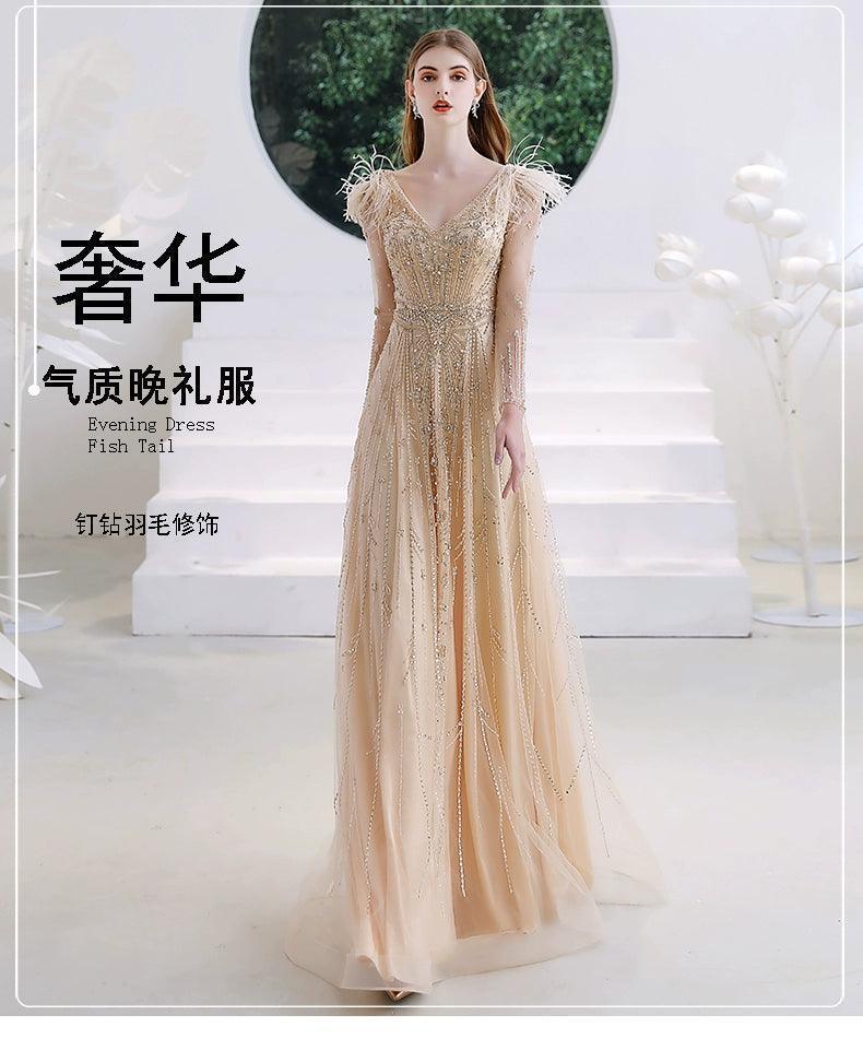 Women's A-Line Evening Dress Sexy Prom Dresses Sleeveless Beaded V-Neck Formal Dresses