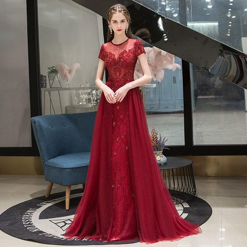 Women's A-Line Evening Dress Sexy Prom Dresses Beaded Formal Dresses for Women