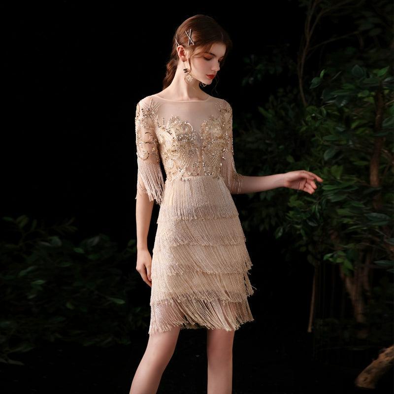 Vestido de noche sexy para mujer, corto, de fiesta, con cuentas, formal. 