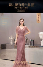 Vestido de noche de sirena para mujer, vestido largo de fiesta con escote en V y cuentas, estilo formal, sexy y largo, para mujer. 