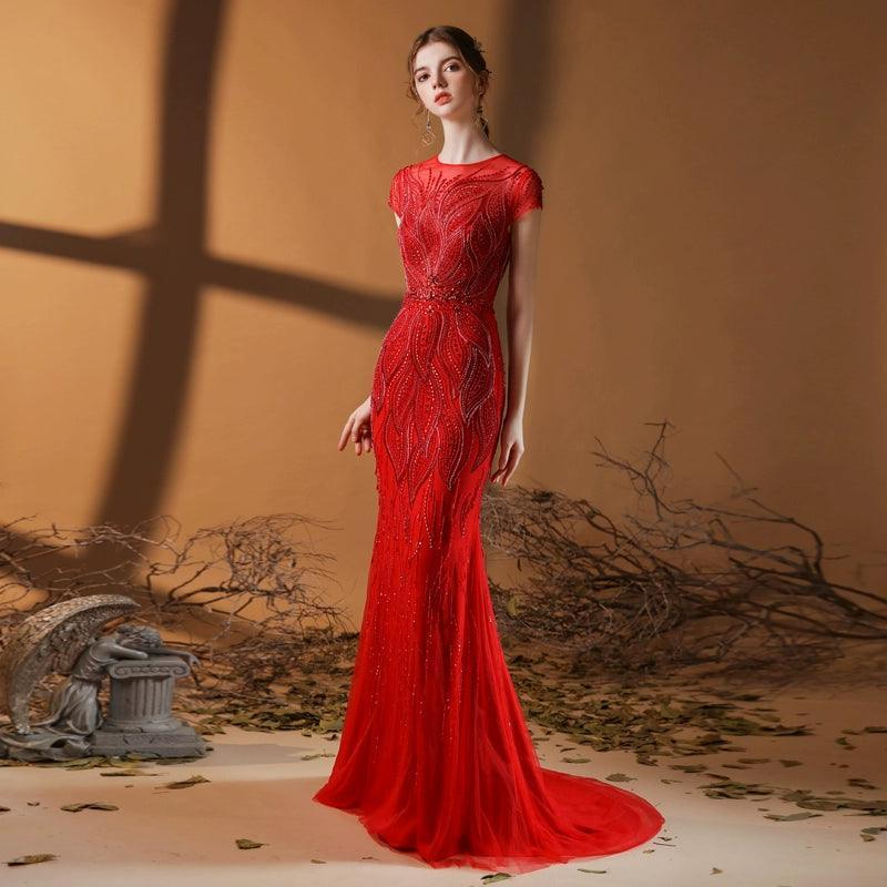 Vestido de noche largo de sirena para mujer, sexy, para baile de graduación, vestido formal con cuentas 