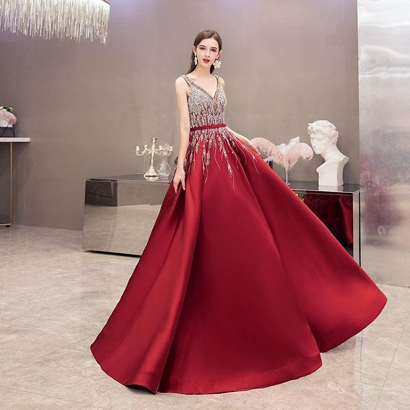 Robe de soirée sexy pour femme, coupe trapèze, robe de bal, robe de soirée perlée, sans manches 