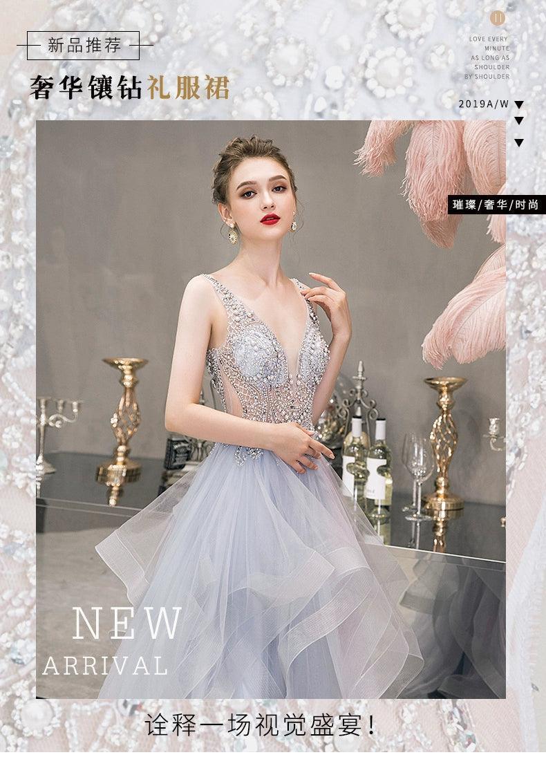 Vestido de noche sexy para mujer, corte A, vestido de fiesta, vestido formal con cuentas, sin mangas. 