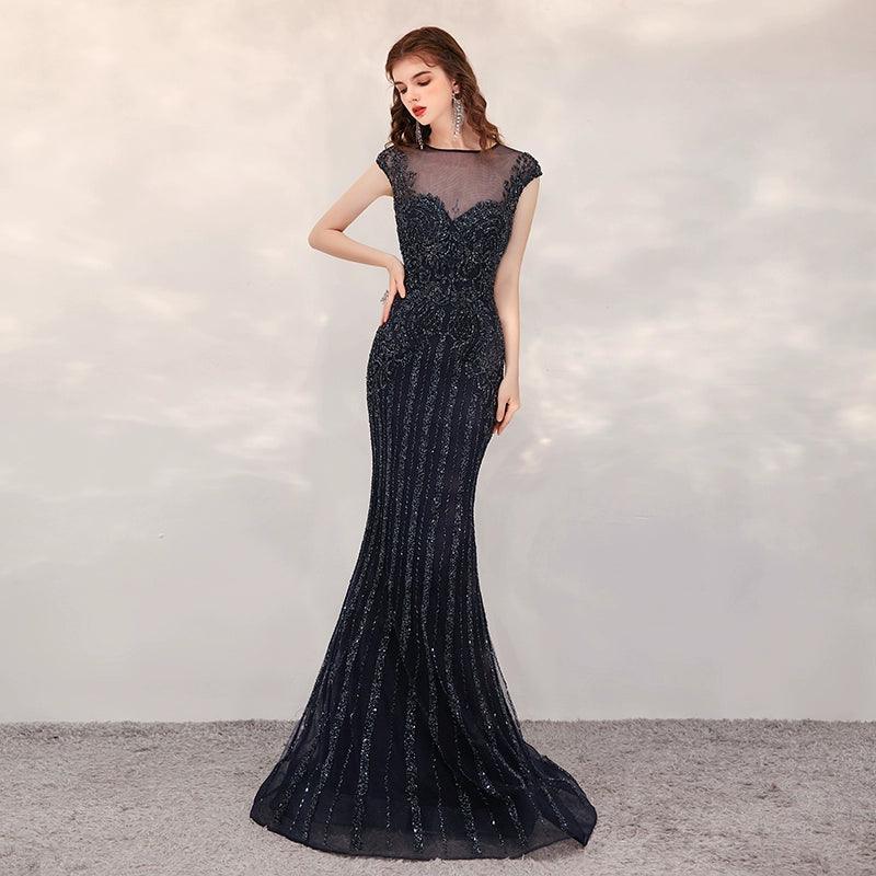 Robe de soirée sirène longue pour femme, robe de bal perlée 