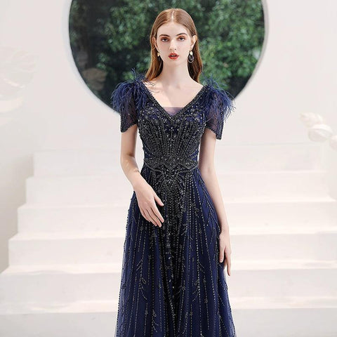 Robe de soirée à col en V, robe de bal sexy, robe de soirée perlée pour femme 