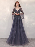 Vestidos de noche de corte A para mujer, vestidos de fiesta sexys, vestidos formales con escote en V y cuentas 