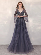 Vestidos de noche de corte A para mujer, vestidos de fiesta sexys, vestidos formales con escote en V y cuentas 