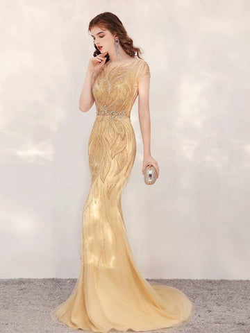 Robe de soirée sirène sexy pour femme, robe de bal longue et élégante avec perles 
