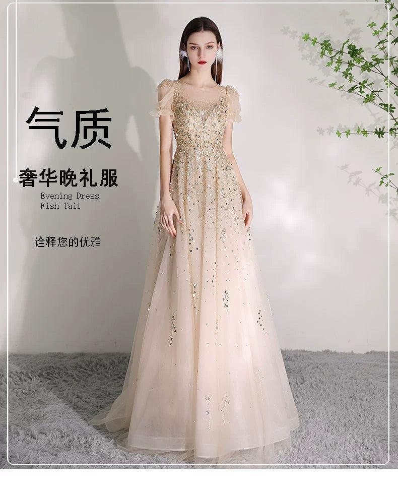 Women's V-Neck Evening Dress Sexy Prom Dresses Beaded Formal Dresses for Women