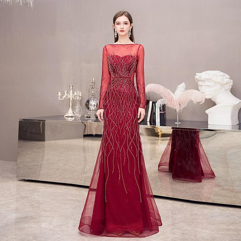Women's Mermaid Evening Dress Long Prom Dresses Beaded Formal Dresses for Women