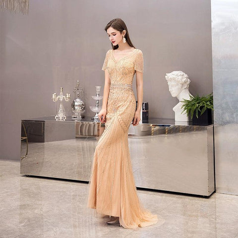 Robe de soirée sirène pour femme, robe de bal sexy, longue, perlée