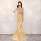 Robe de soirée sirène longue et sexy pour femme, sans manches, avec perles 