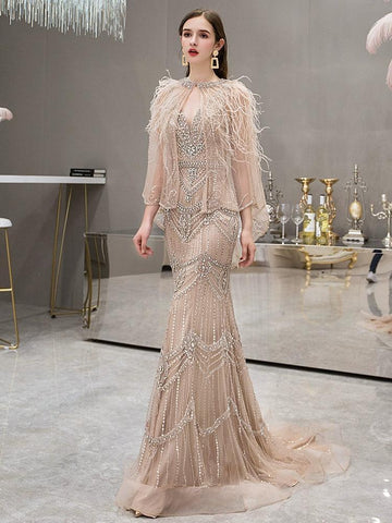 Vestido de noche de sirena para mujer, vestido de fiesta sexy con cuentas, vestido largo formal 