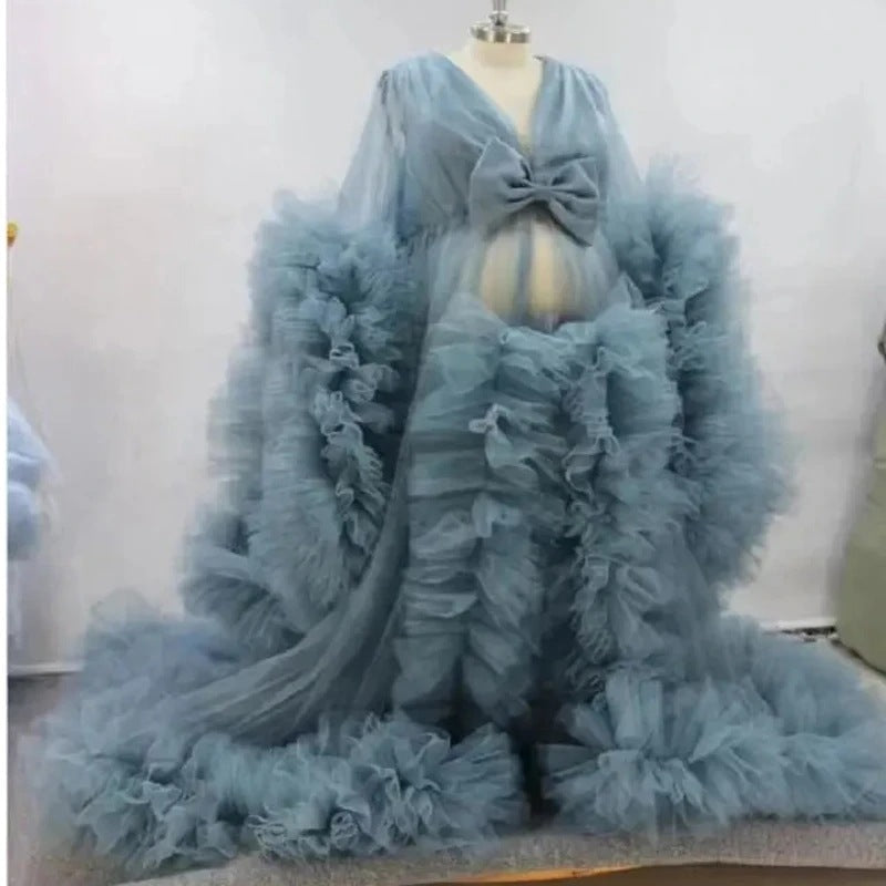 6123#Nuevo vestido de falda de malla para embarazadas, escote en V profundo, transparente y multicolor, ideal para fiestas