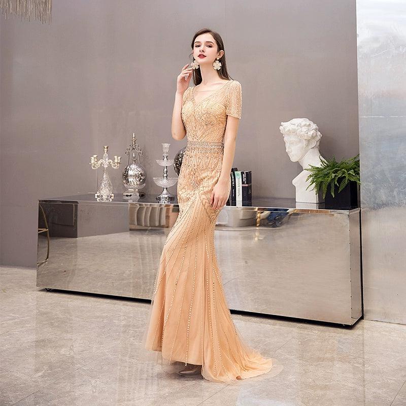 Vestido de noche de sirena para mujer, vestido de fiesta sexy, vestido largo formal con cuentas para mujer 