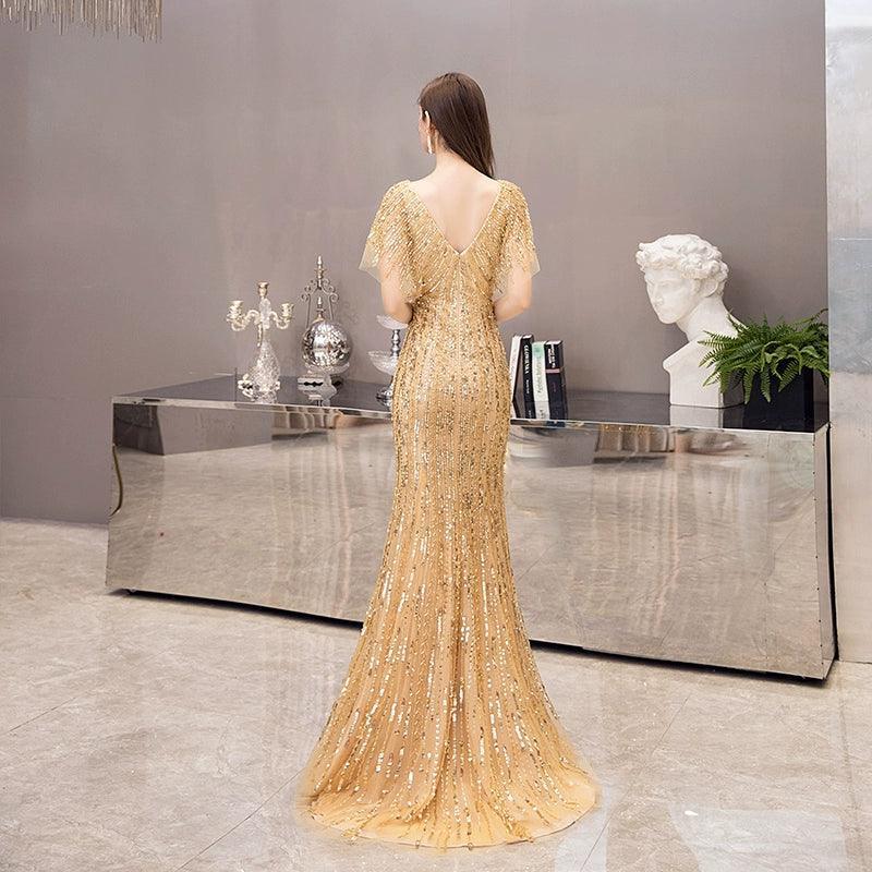 Vestido de noche con escote en V para mujer, vestido sexy de graduación, vestido formal con cuentas para mujer 