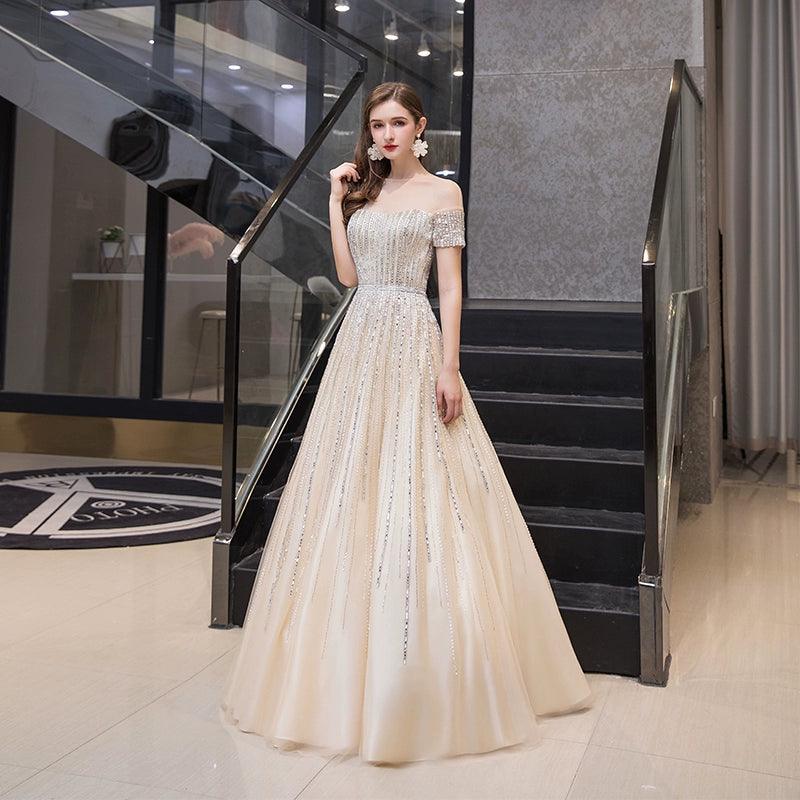 Women's Sexy Evening Dress A-Line Prom Dresses Beaded Formal Dresses for Women