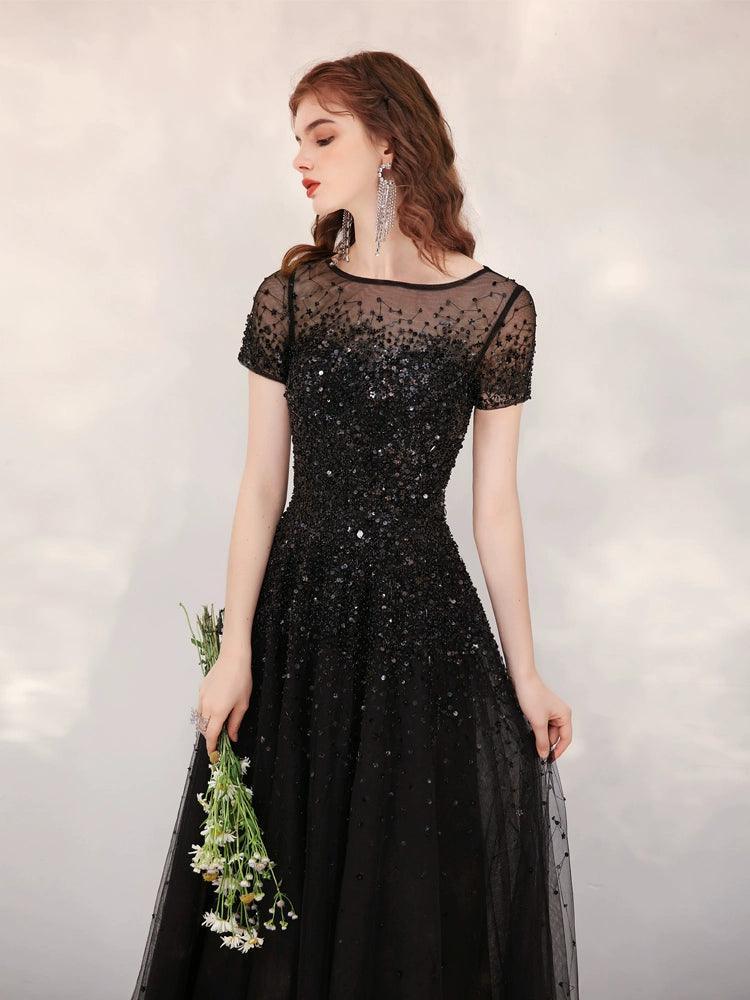 Women's A-Line Evening Dress Long Prom Dresses Sleeveless Beaded Formal Dresses for Women