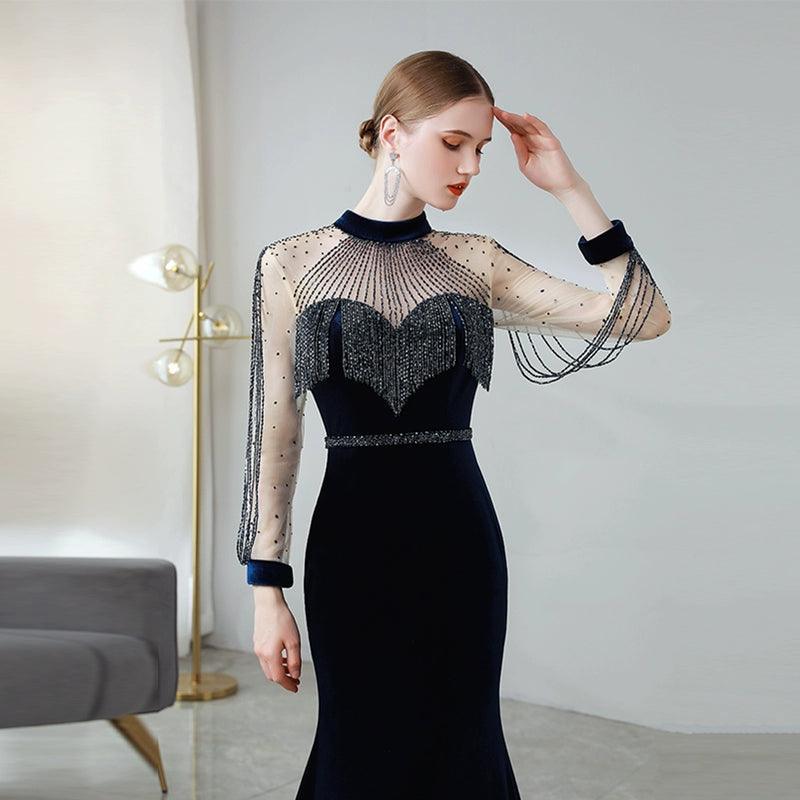Robe de soirée sexy pour femme, robe de bal sirène, longue, perlée 