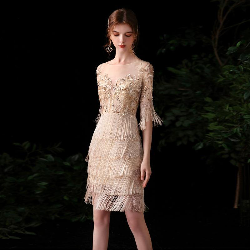 Vestido de noche sexy para mujer, corto, de fiesta, con cuentas, formal. 