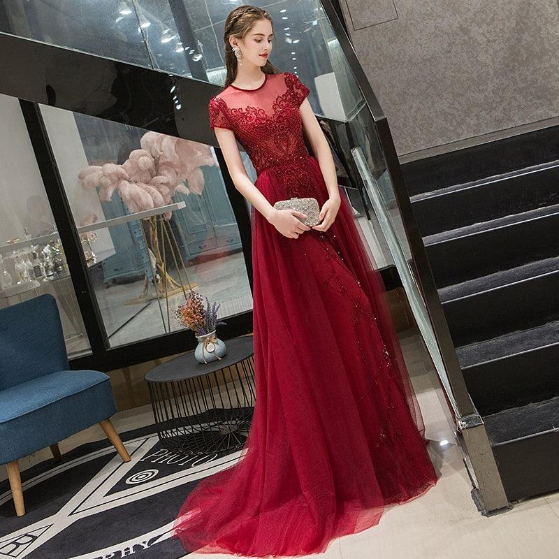 Women's A-Line Evening Dress Sexy Prom Dresses Beaded Formal Dresses for Women