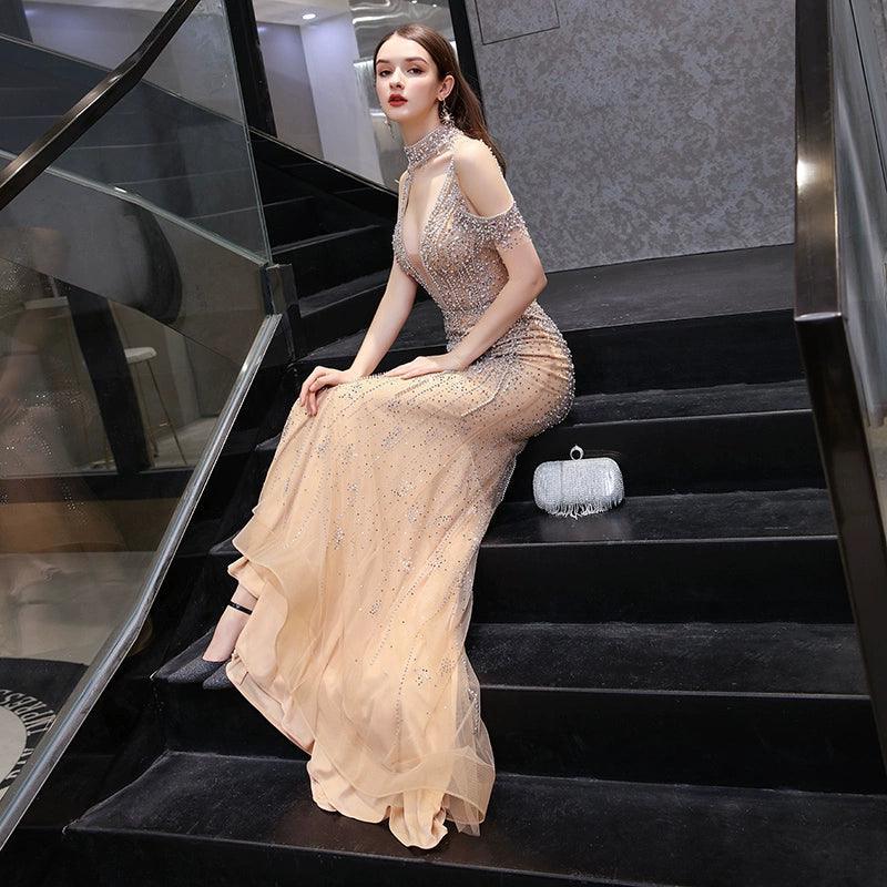 Baoleely Mermaid Evening Dress Beaded Sexy Prom Dresses Sleeveless Formal Dress for Women