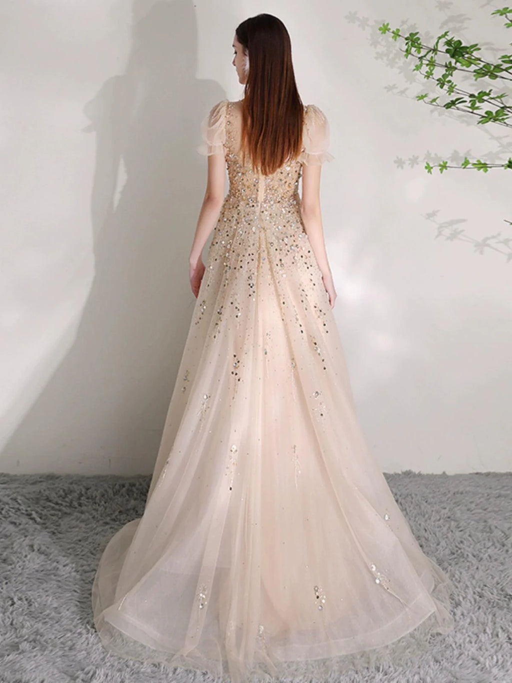 Women's V-Neck Evening Dress Sexy Prom Dresses Beaded Formal Dresses for Women