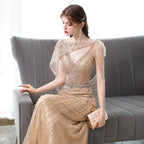 Vestido de noche de sirena para mujer, vestido de fiesta sexy con cuentas para mujer, vestido largo formal 