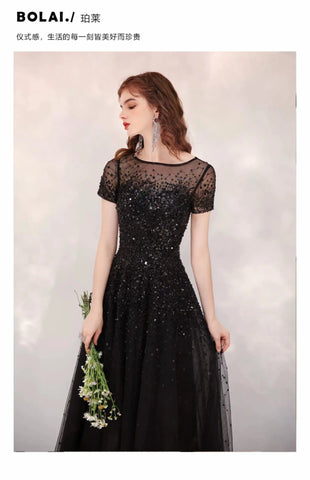 Vestido de noche largo de corte A para mujer, vestido de fiesta sin mangas con cuentas, vestido formal para mujer 