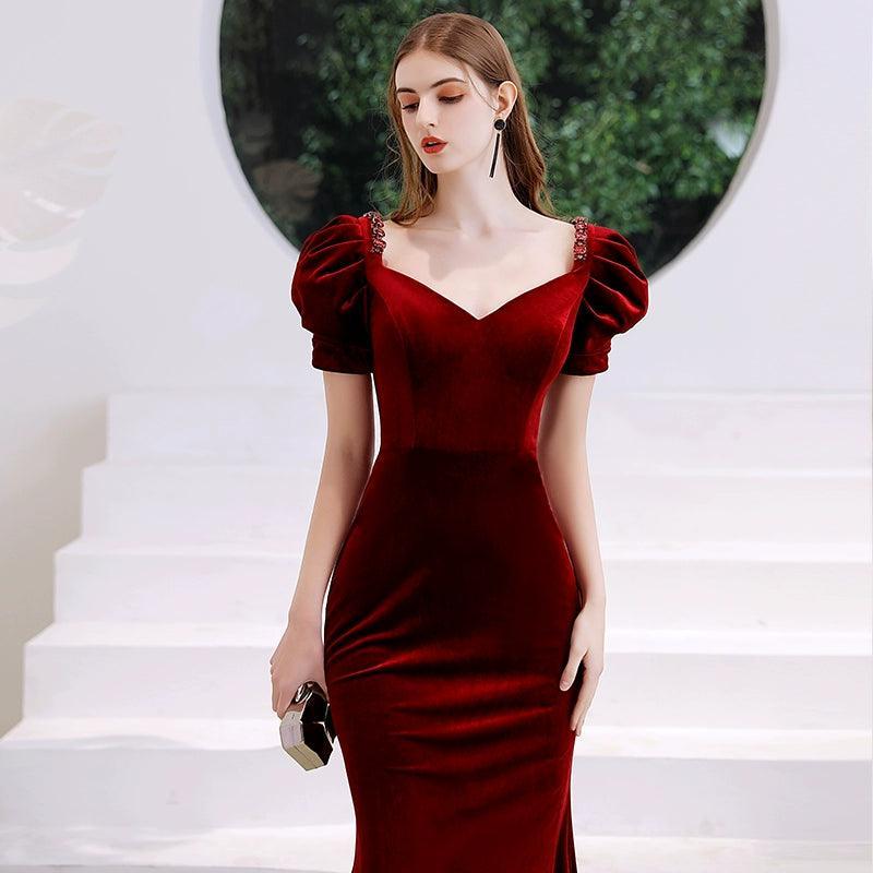 Vestido de noche de sirena para mujer, con escote en V, adornado con cuentas, vestido largo y sexy para graduación. 