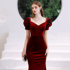 Vestido de noche de sirena para mujer, con escote en V, adornado con cuentas, vestido largo y sexy para graduación. 