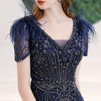 Robe de soirée à col en V, robe de bal sexy, robe de soirée perlée pour femme 